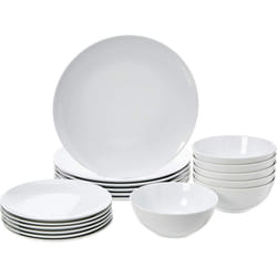 Amazon Basics 18-Piece Dinnerware Set - White Porcelain Coupe, Service for 6