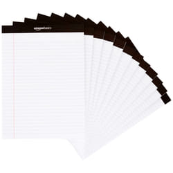 Amazon Basics Wide Ruled Lined Writing Note Pad  85 inch x 1175 inch  White  12 count ( 12 Pack of 50 )