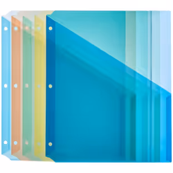 Amazon Basics Binder Organizer Poly Jacket 3 Hole Punch Assorted Colors Pack of 5