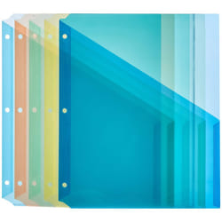 Amazon Basics Binder Organizer Poly Jacket  3 Hole Punch  Assorted Colors  Pack of 5