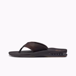 Reef Mens Water Friendly Sandals With Bottle Opener And Airbag  ~ Leather Fanning Dark Brown