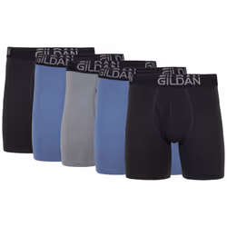 Gildan Men's Underwear Cotton Stretch Boxer Briefs Multipack Black Soot/Slate Blue/Grey Flannel 5-Pack Large