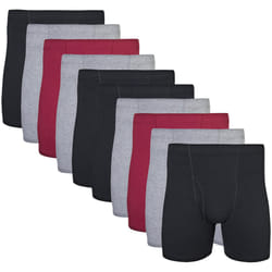 Gildan Men's Underwear Covered Waistband Boxer Briefs  Multipack  Black/Garnet/Graphite 10-Pack