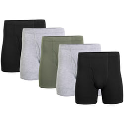 Gildan Men's Underwear Covered Waistband Boxer Briefs  Multipack  Black/Sport Grey Heather/Military Green 5-Pack  Small