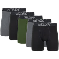 Gildan Men's Underwear Cotton Stretch Boxer Briefs  Multipack  Heather Dark Grey/Black Soot/Green Midnight 5-Pack  Medium