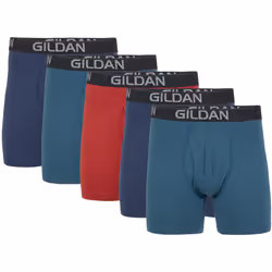 Gildan Men's Underwear Cotton Stretch Boxer Briefs  Multipack  Blue Cove/Hawaiian Blue/Heather Red Mark 5-Pack  Small