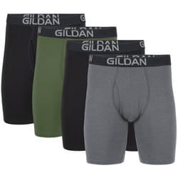 Gildan Men's Underwear Cotton Stretch Boxer Briefs  Multipack  Black Soot/Heather Dark Grey/Green Midnight 4-Pack  Large