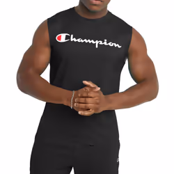 Champion Men's Classic Jersey Muscle Tee  Screen Print Script  Black  XX-Large