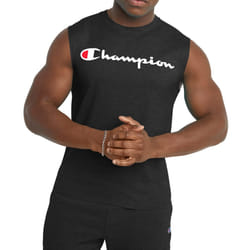 Champion Men's Classic Jersey Muscle Tee  Screen Print Script  Black  XX-Large