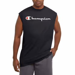 Champion Men's Classic Jersey Muscle Tee  Screen Print Script  Black  XX-Large