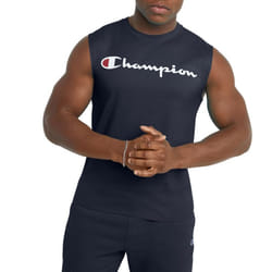 Champion Men's Classic Jersey Muscle Tee  Screen Print Script  Navy  Small