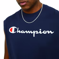 Champion Men's Classic Jersey Muscle Tee  Screen Print Script  Navy  Small