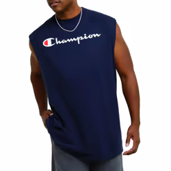 Champion Men's Classic Jersey Muscle Tee  Screen Print Script  Navy  Small