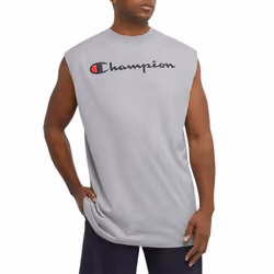 Champion Men's Classic Jersey Muscle Tee  Screen Print Script  Oxford Gray  Small