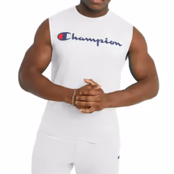 Champion Men's Classic Jersey Muscle Tee  Screen Print Script  White  XX-Large