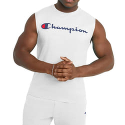 Champion Men's Classic Jersey Muscle Tee  Screen Print Script  White  XX-Large
