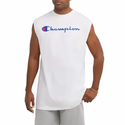 Champion Men's Classic Jersey Muscle Tee  Screen Print Script  White  XX-Large
