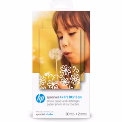 HP Sprocket 4 x 6 in (10 x 15 cm) Photo Paper and Cartridges-80 sheets, Gloss, Inkjet, 10x15 cm, 4x6", White, 80 sheets