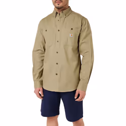 Carhartt Men's Rugged Flex Rigby Long Sleeve Work Shirt (Regular and Big & Tall Sizes)  Dark Khaki  Large
