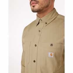 Carhartt Men's Rugged Flex Rigby Long Sleeve Work Shirt (Regular and Big & Tall Sizes)  Dark Khaki  Large