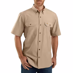carhartt mens Original Fit Short Sleeve Big Tall Work Utility Button Down Shirt Dark Tan chambray Large Big Tall US