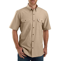 carhartt mens Original Fit Short Sleeve Big  Tall Work Utility Button Down Shirt  Dark Tan chambray  X-Large Big Tall US