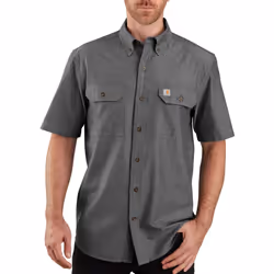 carhartt mens Original Fit Short Sleeve Work Utility Button Down Shirt  Black chambray  X-Large US