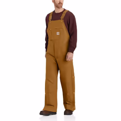carhartt Mens Loose Fit Firm Duck Insulated Bib Overall Brown MediumShort