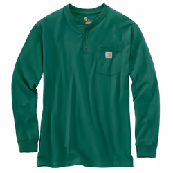 Carhartt Men's Loose Fit Heavyweight Long-Sleeve Pocket Henley T-Shirt North Woods Heather Small