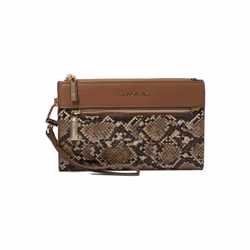 Anne Klein AK Snake Trimmed Zip Clutch with Wristlet Chestnut/Chestnu
