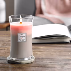 WoodWick Large Hourglass Candle, Shoreline - Premium Soy Blend Wax, Pluswick Innovation Wood Wick, Made in USA