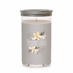 Yankee Candle Smoked Vanilla & Cashmere Signature Medium Pillar Candle - 14.25 oz Light Gray Soy Wax Blend Metal Lid Coaster ...