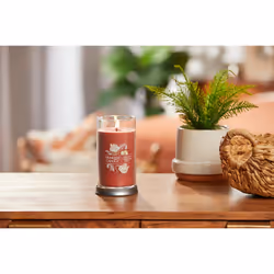 Yankee Candle Sugared Cinnamon Apple Signature Medium Pillar Candle - 14.25oz.  Red - Soy Wax Blend  Metal Lid Coaster - Home & Kitchen D?cor