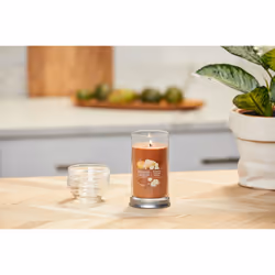 Yankee Candle Pumpkin Banana Scone Signature Medium Pillar Candle - 14.25oz  Dark Orange - Soy Wax Blend  Metal Lid Coaster - Home & Kitchen D?cor
