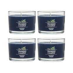 Yankee Candle Signature Votive Mini Candle Jar  Bayside Cedar Scent  Natural Soy Wax Blend Candle with Natural Fiber Wick  1.3 OZ Glass Jar (Pack of 4