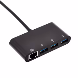 4-Port Adapter With 3 USB-A Ports + 1 RJ45 Gigabit Ethernet Port, Black