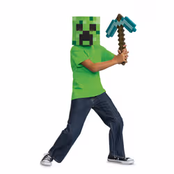 Disguise Minecraft Diamond Pickaxe & Creeper Mask Fancy Dress Set for Kids, Officially Licensed by , Includes Mask & Pickaxe, Complete Halloween Dress Up for Boys, Pixel Detailing, One Size - Additional view 2