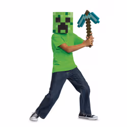 Disguise Minecraft Diamond Pickaxe & Creeper Mask Fancy Dress Set for Kids, Officially Licensed by , Includes Mask & Pickaxe, Complete Halloween Dress Up for Boys, Pixel Detailing, One Size - Additional view 3