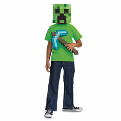 Disguise Minecraft Diamond Pickaxe & Creeper Mask Fancy Dress Set for Kids, Officially Licensed by , Includes Mask & Pickaxe, Complete Halloween Dress Up for Boys, Pixel Detailing, One Size - Additional view 4