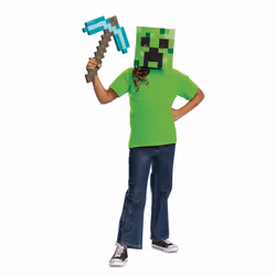 Disguise Minecraft Diamond Pickaxe & Creeper Mask Fancy Dress Set for Kids, Officially Licensed by , Includes Mask & Pickaxe, Complete Halloween Dress Up for Boys, Pixel Detailing, One Size - Additional view 6