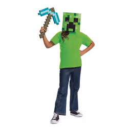 Disguise Minecraft Diamond Pickaxe & Creeper Mask Fancy Dress Set for Kids, Officially Licensed by , Includes Mask & Pickaxe, Complete Halloween Dress Up for Boys, Pixel Detailing, One Size - Additional view 7
