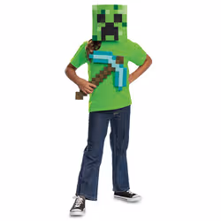 Disguise Minecraft Diamond Pickaxe & Creeper Mask Fancy Dress Set for Kids, Officially Licensed by , Includes Mask & Pickaxe, Complete Halloween Dress Up for Boys, Pixel Detailing, One Size - Additional view 8