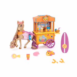 Wild Manes Horse Toys Baileys Surf & Snacks Cart Playset with Bailey Horse Doll Figure  Includes Brush and Play Accessories