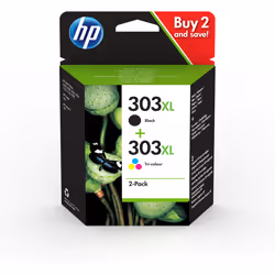HP 303XL 2-pack High Yield Black/Tri-color Original Ink Cartridges, High (XL) Yield, Black, Cyan, Magenta, Yellow, Pigment-ba ...