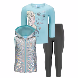 Disney Frozen Elsa Toddler Girls Zip Up Vest T-Shirt and Leggings 3 Pi