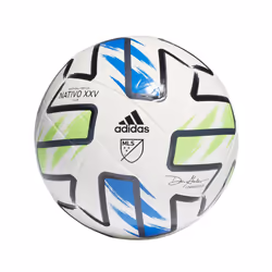 adidas Unisex-Adult MLS Nativo XXV Club Ball  White/Solar Green/Glory Blue/Black  3