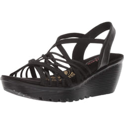 Skechers Women's Parallel-Crossed Wires-Multi Gore Slingback Sandal Wedge  Black  9 M US