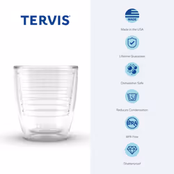 Tervis Made in USA Double Walled clear & colorful Tabletop Insulated Tumbler cup Keeps Drinks cold & Hot, 12oz - 4pk, clear