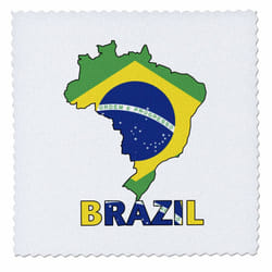 3dRose qs_51743_1 Brazilian Flag in The Map and Letters of Brazil Quilt Square  10 by 10-Inch