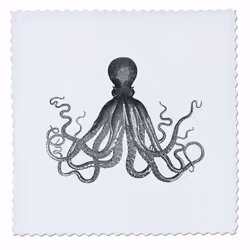 3dRose qs_112921_10 Vintage Octopus-Black and White Lord Bodner Kraken-Cthulu-Quilt Square  25 by 25-Inch